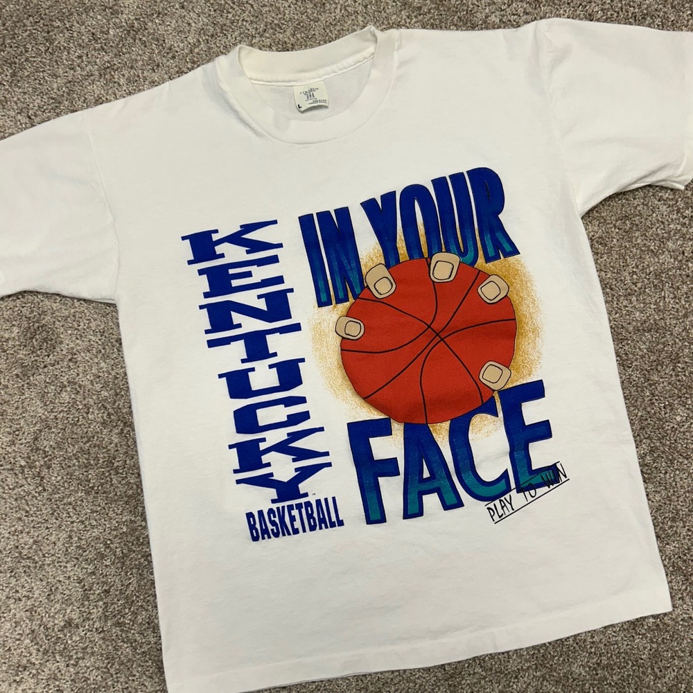 Vintage Kentucky Wildcats UK Basketball IN YOUR‎ FACE Tshirt Men Large USA Made